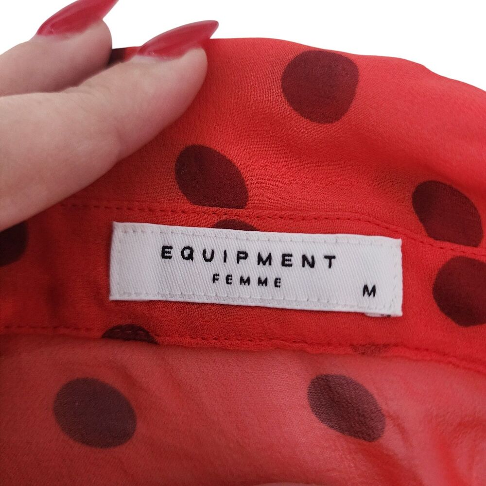 Equipment Femme Silk Polka Dot Blouse Red Black Button Front Shirt M - Picture 3 of 5